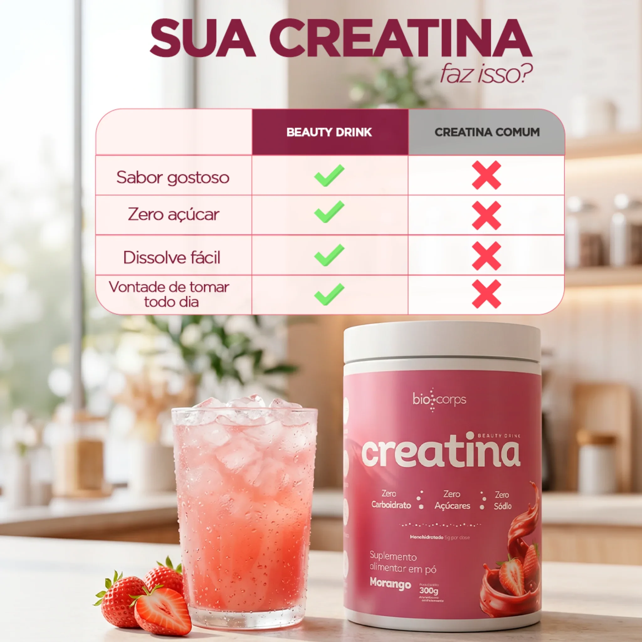 Creatina Beauty Drink sabor morango